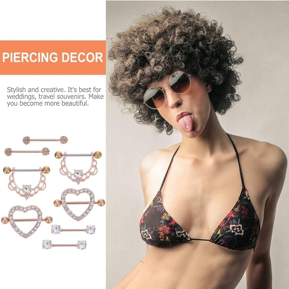 4 Pairs Women Papilla Studs Chic Shiny Breast Rings Body Piercing Jewelry - Picture 7 of 8